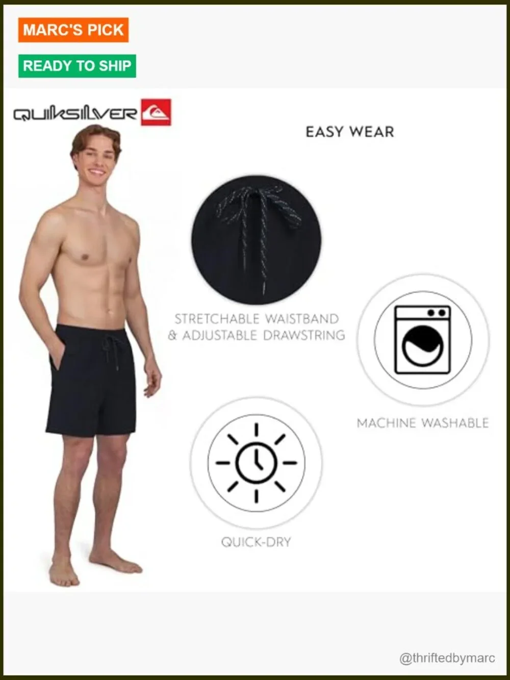 Stretch Waist Hybrid Shorts Regular Fit Water Friendly Activewear S-XXL